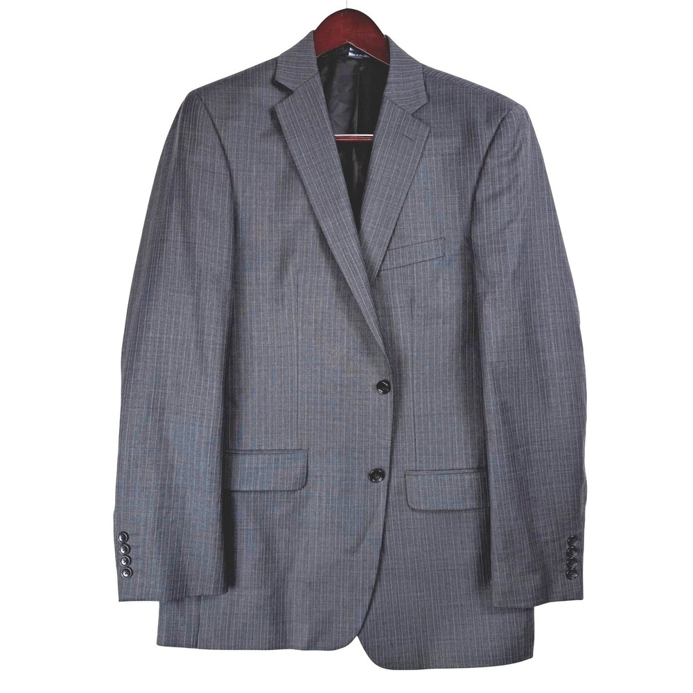 Marc Anthony Mens 44L Gray Pinstripe Wool Blend Suit Jacket Blazer